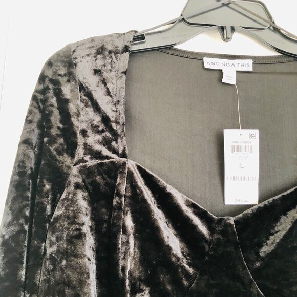 AND NOW THIS WOMEN'S DRESS SIZE LARGE BLACK VELOUR LONG SLEEVE MINI PULLOVER 170 - Picture 7 of 9